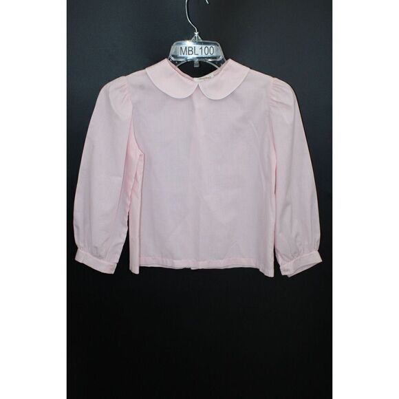 Rosalina Collection PINK Blouse 8Y Peter Pan Collar LONG sleeve Back Button - Picture 1 of 8